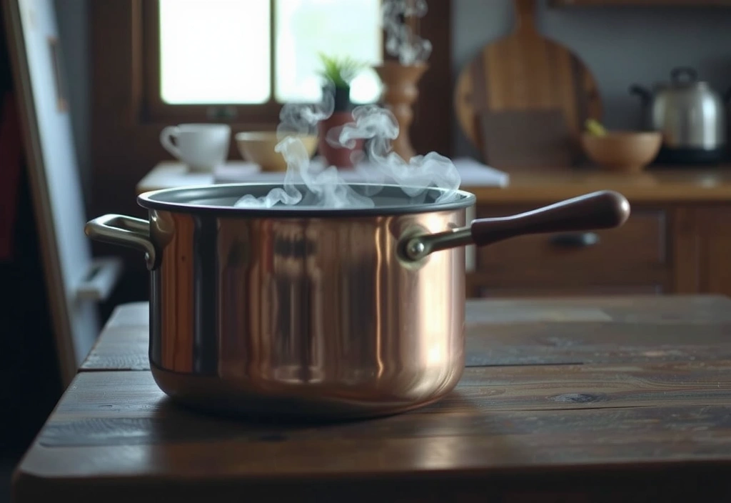 Warm copper pot in a kitchen setting